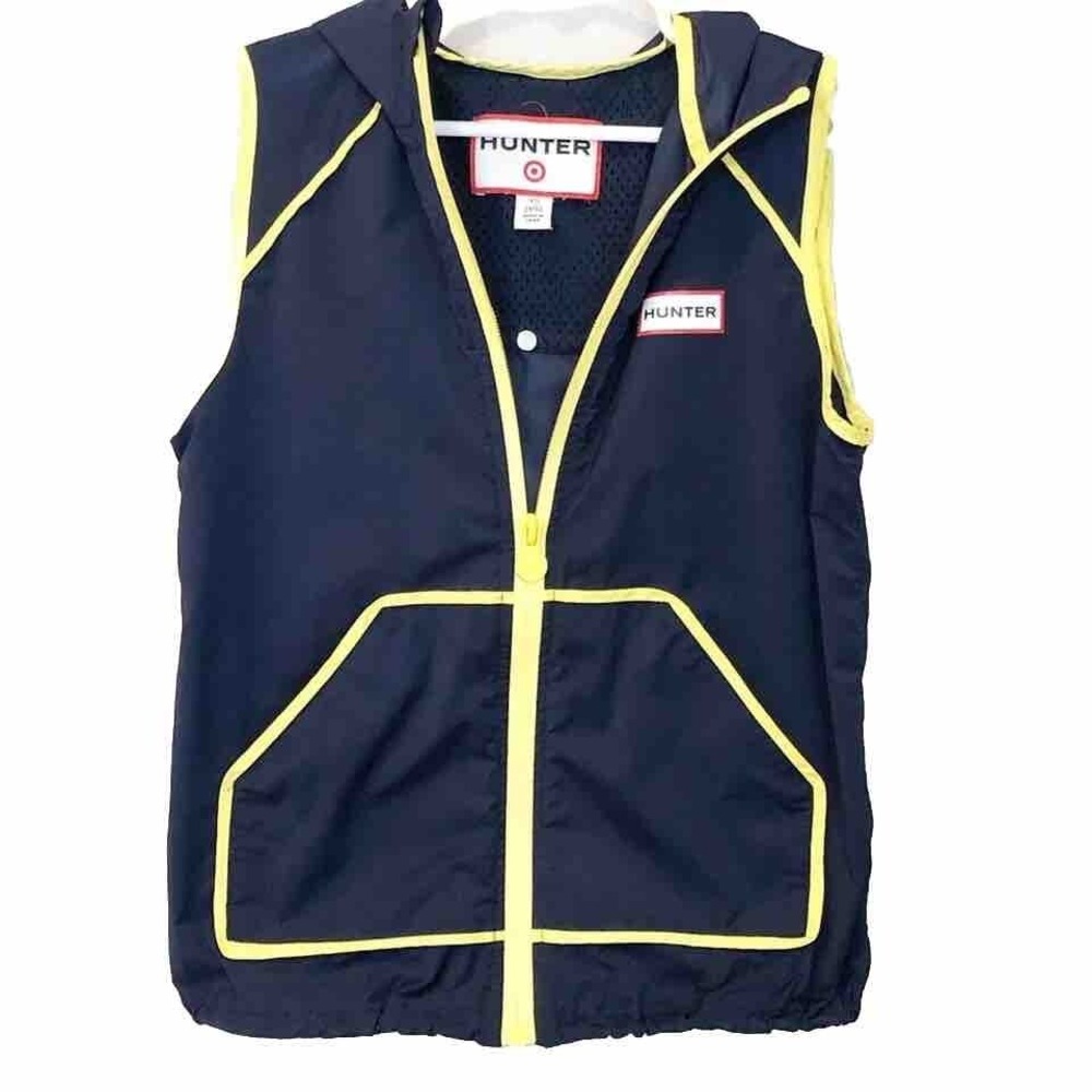 Hunter for Target Kids Navy Blue Yellow Hooded Windbreaker Vest XS 4/5